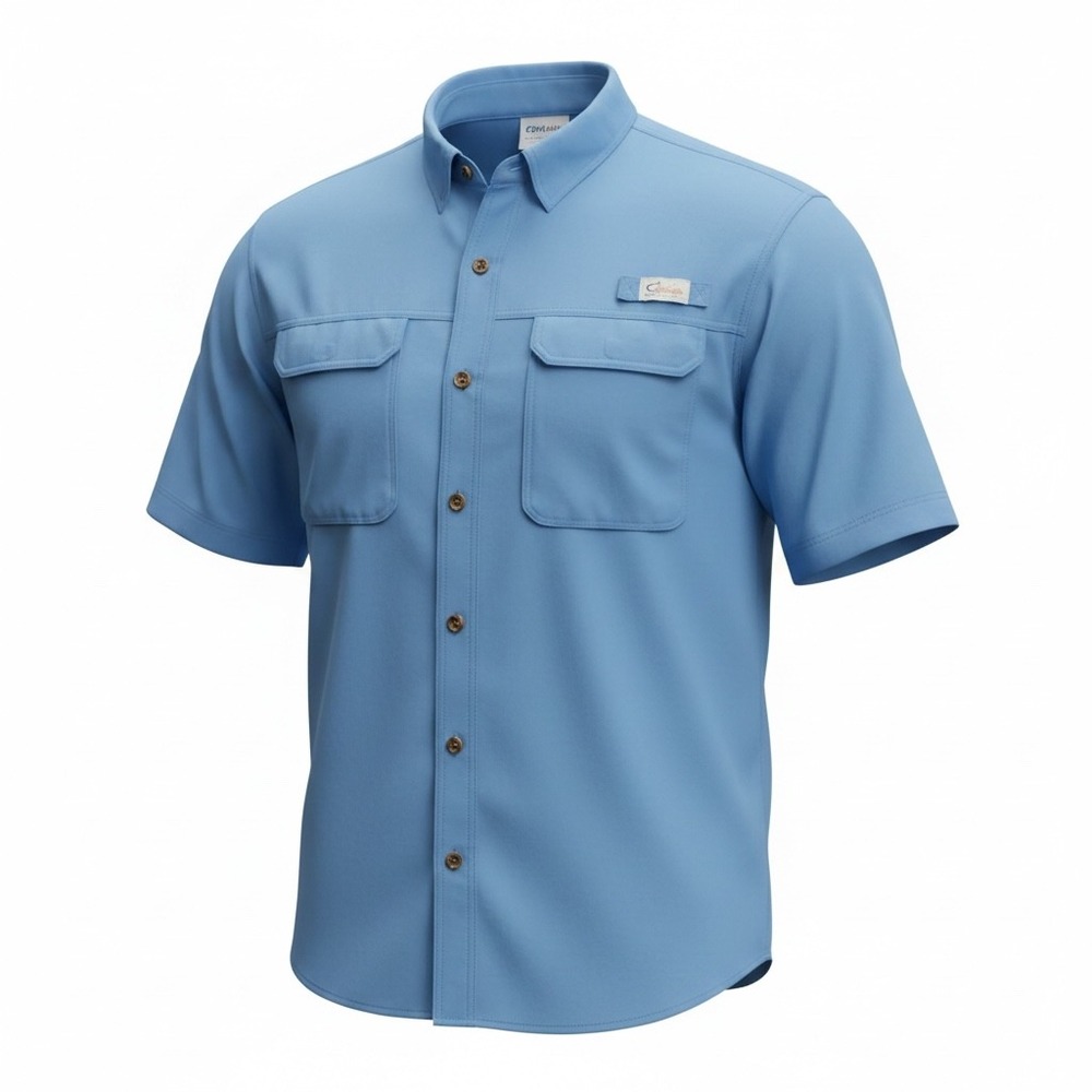 World Wide Sportsman Mens XL Blue Short Sleeve Fishing Shirt Nylon Ventilated